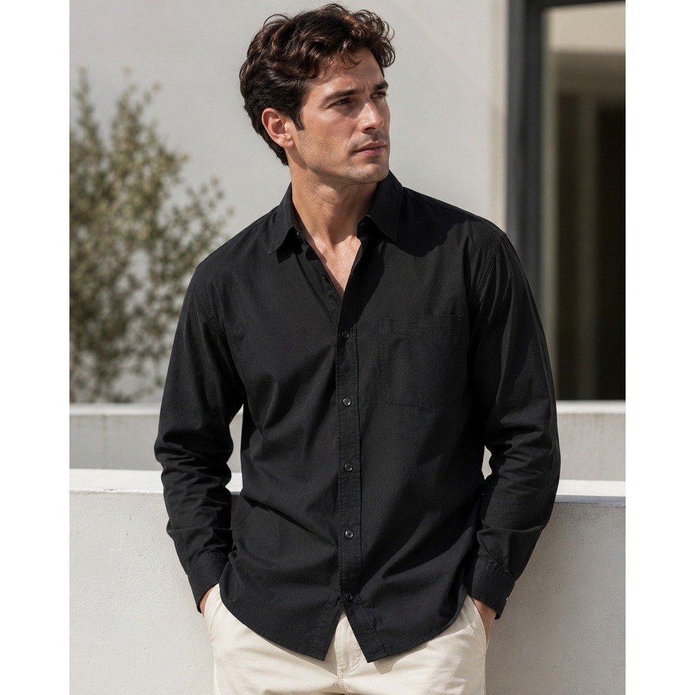 Mode of One Mens Relaxed Fit Flannel Shirt Deep Black‎ Long Sleeve S 100197730MN